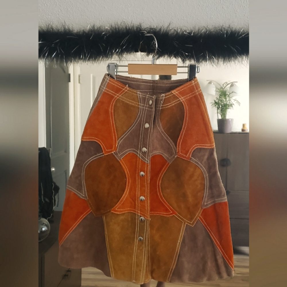 60's Vintage Suede Patchwork Skirt